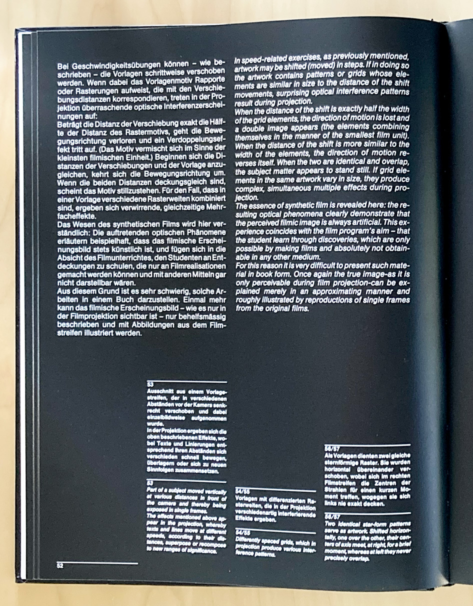A page from *Film Design* by Peter von Arx, 1983, set in German and English. Photo by Delve Withrington.