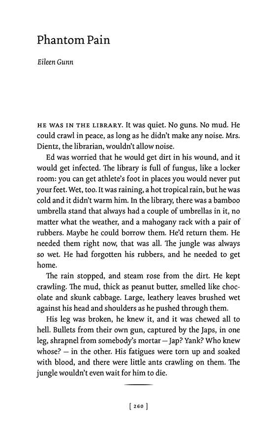 Interior page from *Phantom Pain* in *Questionable Practices* by Eileen Gunn, designed by John D. Berry